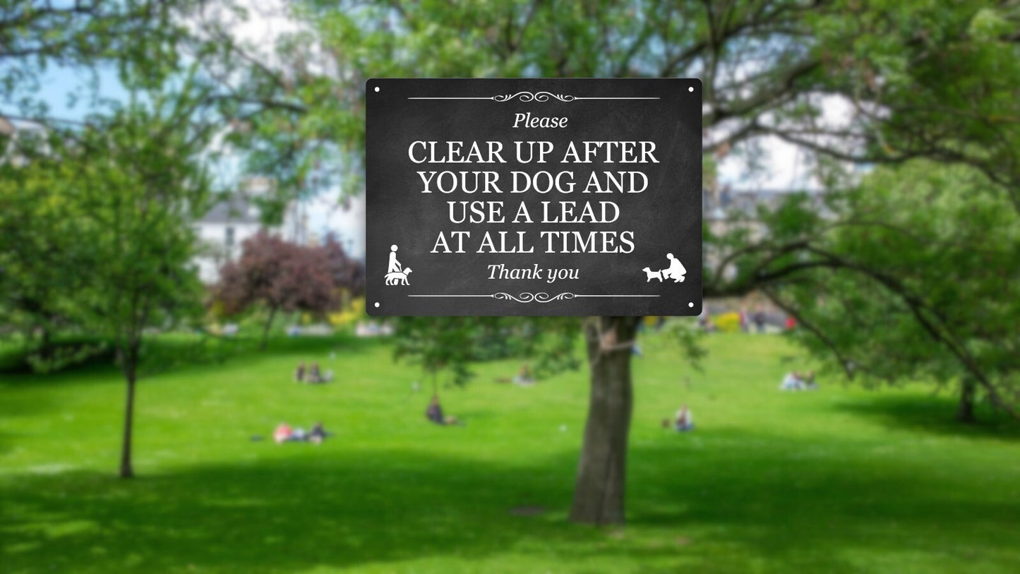 Outdoor Dog Waste and Leash Sign - Aluminum Composite, UV Printed, 11.7" x 8.3" – by North By North East – Signs