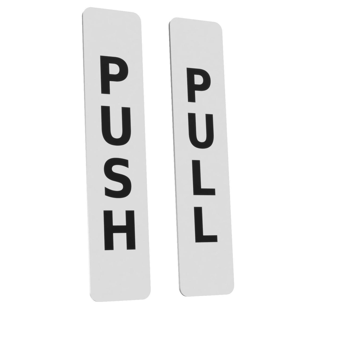 Set of Two Self Adhesive Push Pull Signs - Rigid Plastic, 40mm x 180mm – by North By North East – Business Hours & Policy Signs