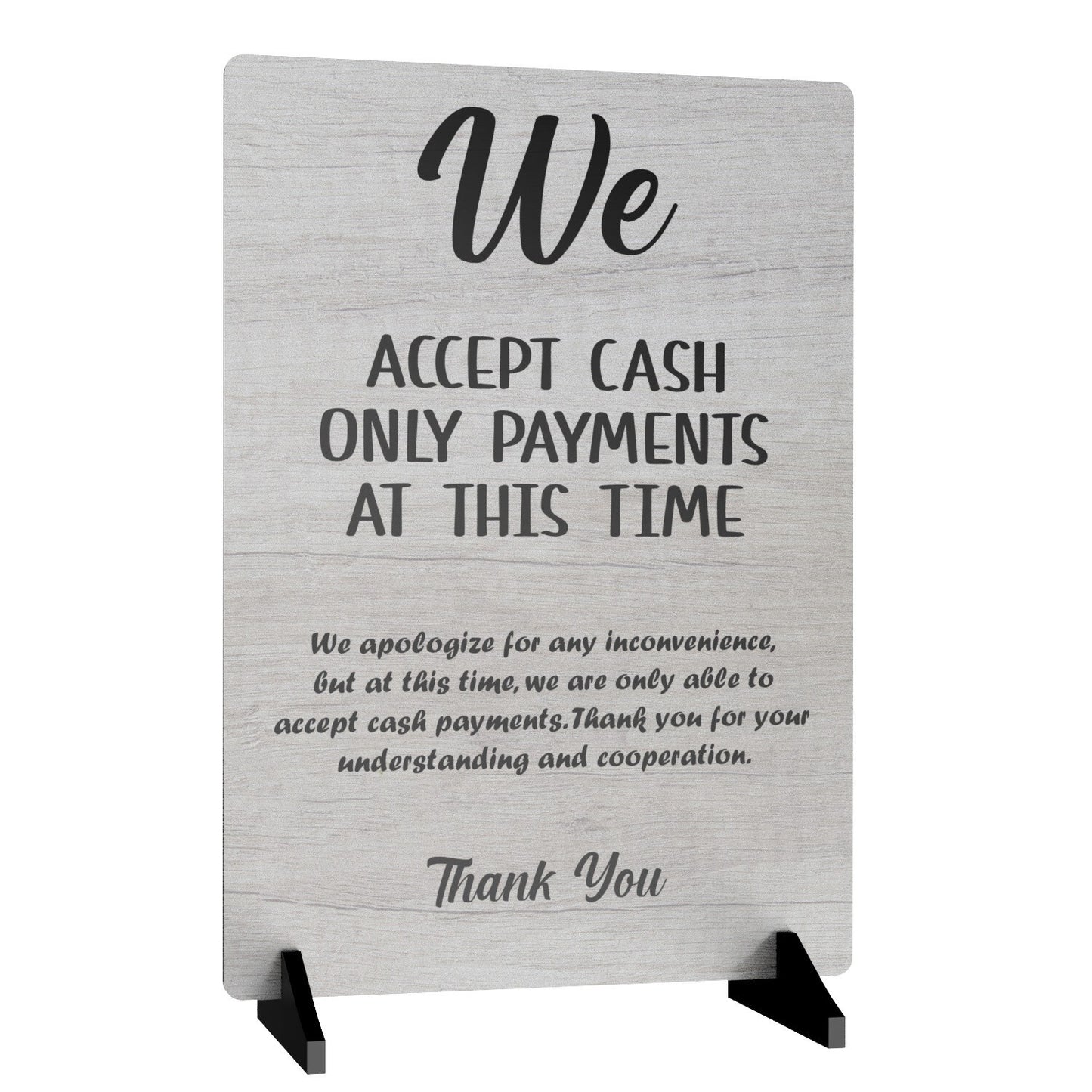 We Accept Cash Only Sign – A4 Aluminium with Acrylic Feet, Counter Display – by North By North East – Signs