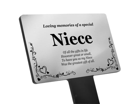 🥈 Silver “In Loving Memory of Niece” Memorial Stake – Garden Tribute, UK Made – by North By North East – Plaques & Nameplates