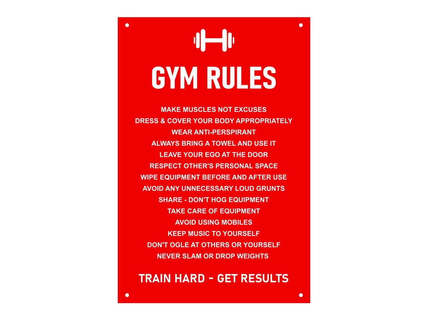 Gym Rules – Etiquette-Schild (rot) – by North By North East – Signs