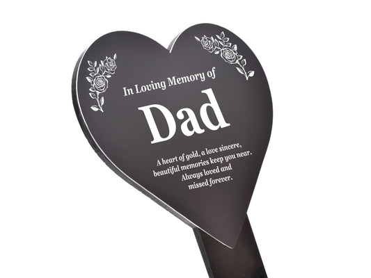 Black Heart Dad Memorial Plaque with Poem & Roses – Grave or Garden Marker – by North By North East – Plaques & Nameplates