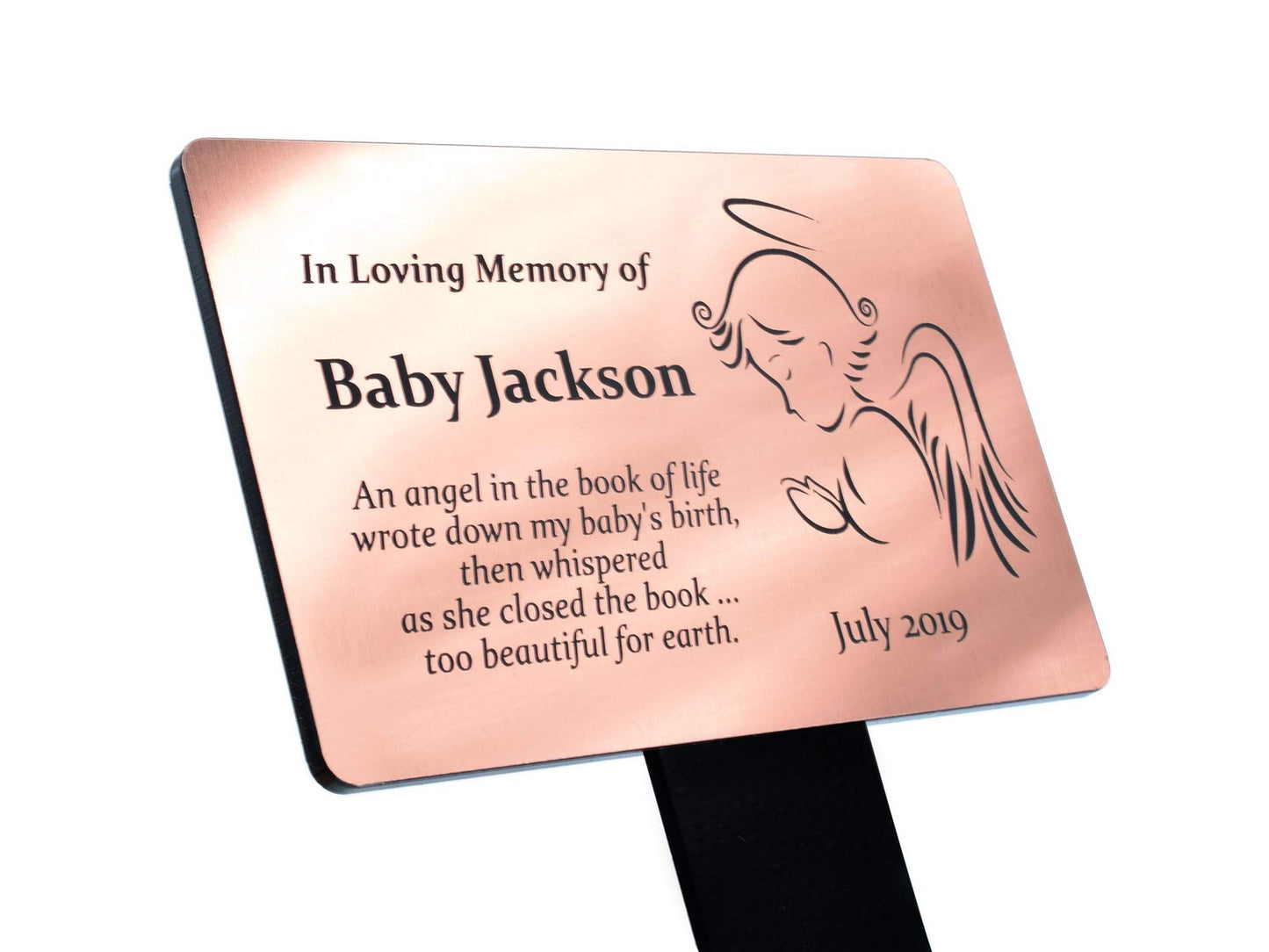 Personalised Angel Memorial Plaque — Outdoor Grave or Garden Marker with Stake (150 × 250 mm, Gold/Silver/Copper Acrylic) – by North By North East – Plaques & Nameplates
