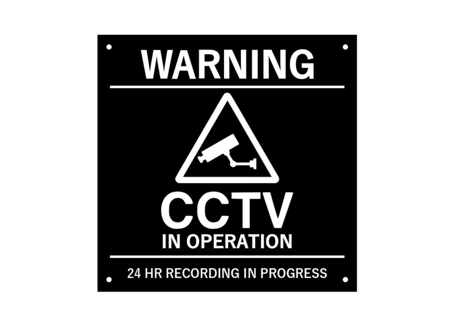 Warning CCTV in Operation Sign – Medium 145x145mm Black Acrylic 3mm 4 Holes – by North By North East – Security & CCTV Signs