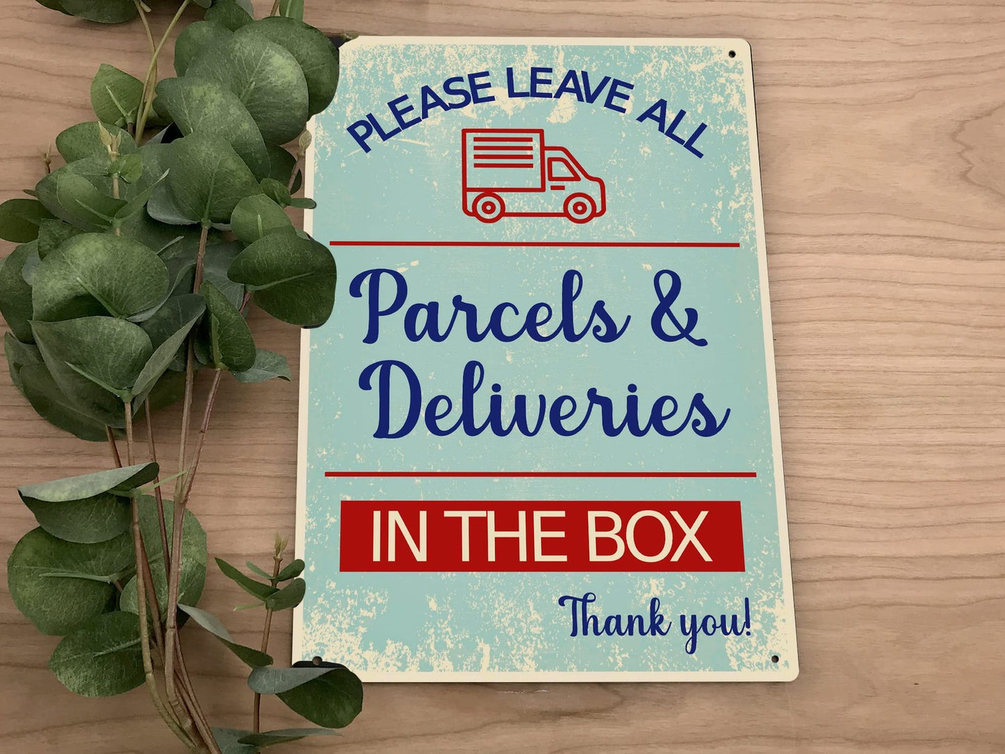 A4 Parcels & Deliveries Sign – Vintage Style Aluminium Box Plaque with Van Icon – by North By North East – Business Hours & Policy Signs
