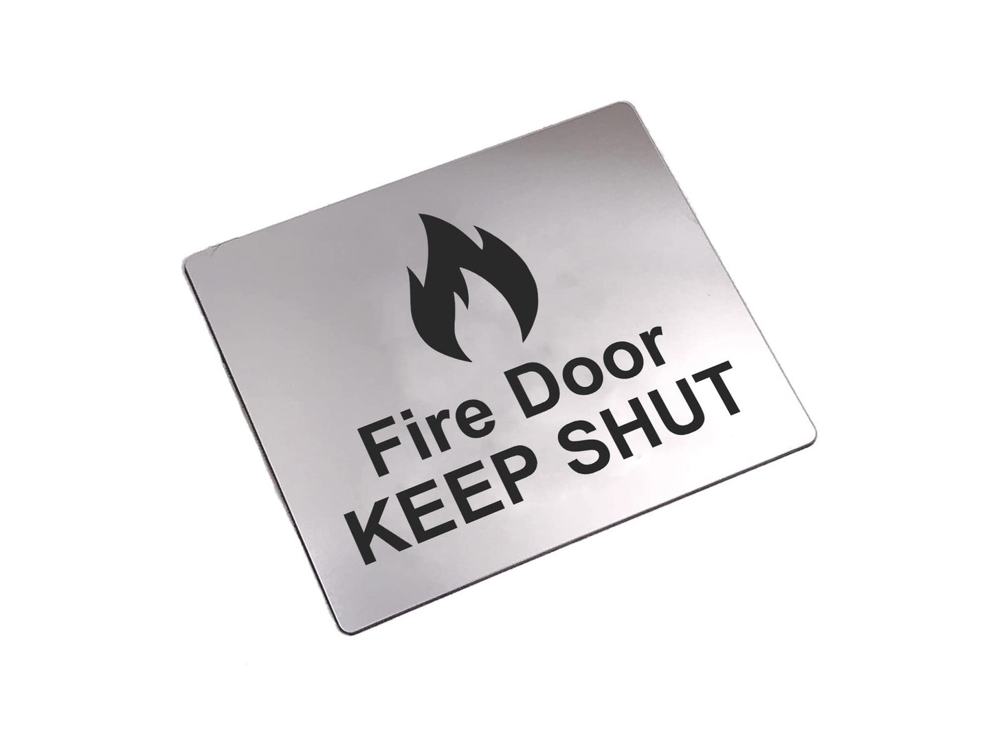 Fire Door Keep Shut Sign Silver Aluminium Self Adhesive – Safety Notice UK Made – by North By North East – Safety & Warning Signs
