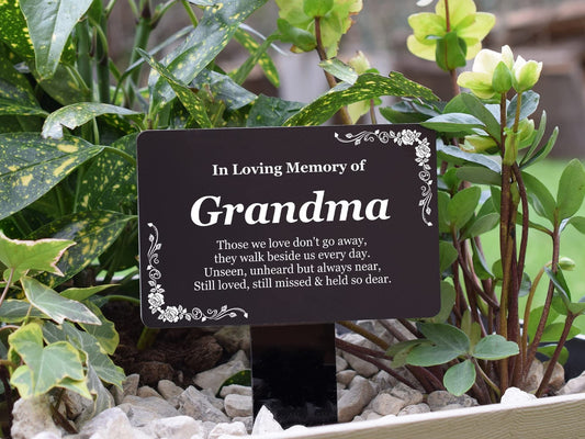 Black Grandma Memorial Grave Marker Aluminium Plaque with Acrylic Stake – by North By North East – Plaques & Nameplates