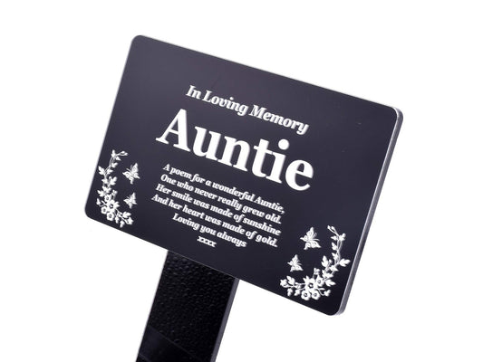 Black Auntie Memorial Plaque Stake – Outdoor Tribute with Poem & Illustration – by North By North East – Plaques & Nameplates