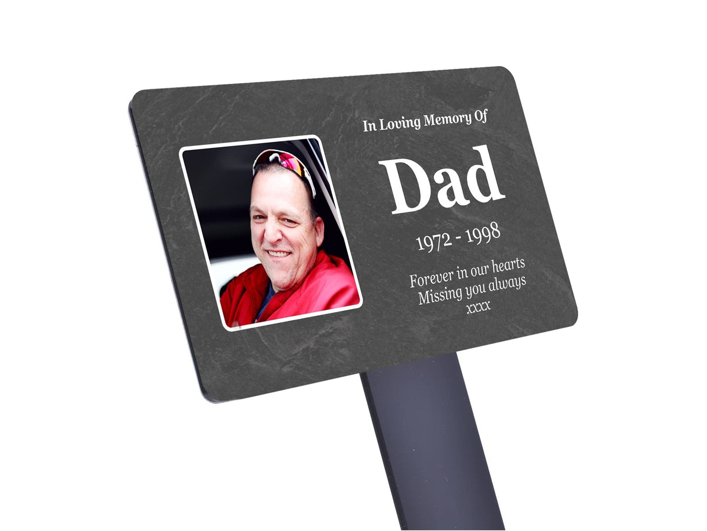 Personalised Memorial Plaque — Grave Marker with Photo & Engraved Text (140 × 230 mm, 6 mm Stake, Outdoor-Ready) – by North By North East – Plaques & Nameplates