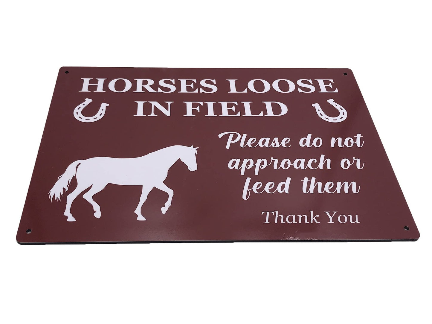 A4 Horses Loose in Field Sign – Red Aluminium Composite Gate & Fence Warning – by North By North East – Safety & Warning Signs