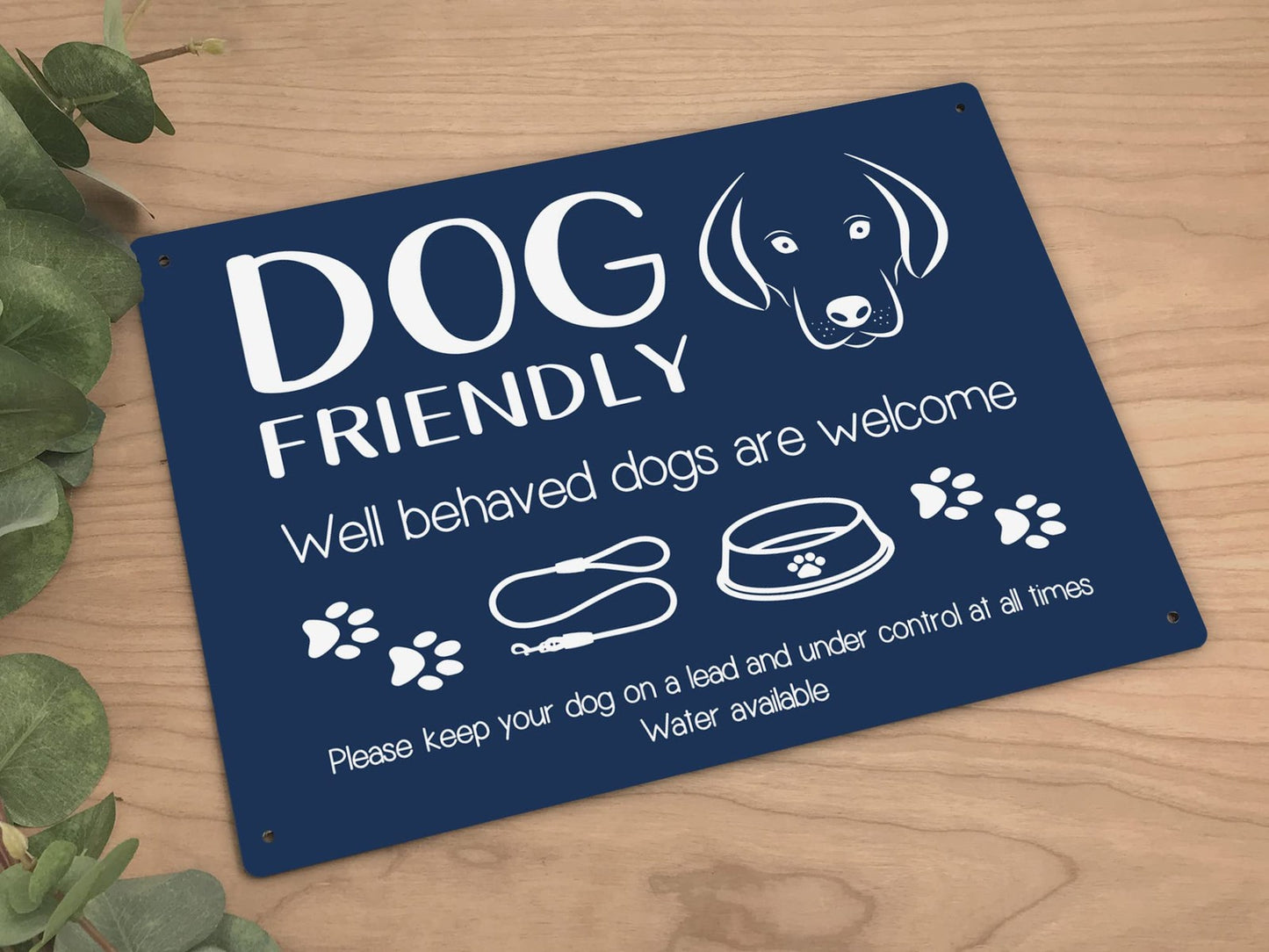 Purple Dog Friendly Sign – A4 Aluminium Composite – Well-Behaved Dogs Welcome – by North By North East – Signs