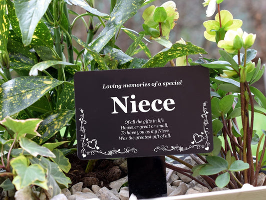 In Loving Memory Niece Plaque – Black Engraved Grave Stake 142x242mm (Poem) – by North By North East – Plaques & Nameplates