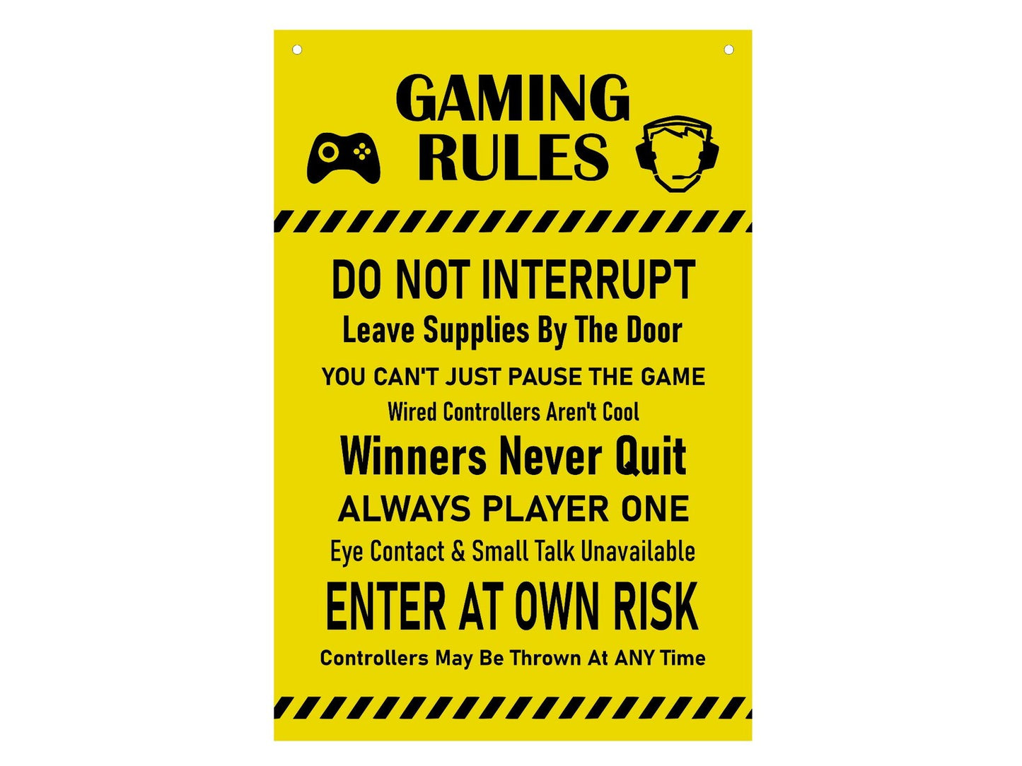 Gaming Rules Sign Yellow ACM 210x297mm Wall Plaque with 4 Screw Holes – by North By North East – Business Hours & Policy Signs