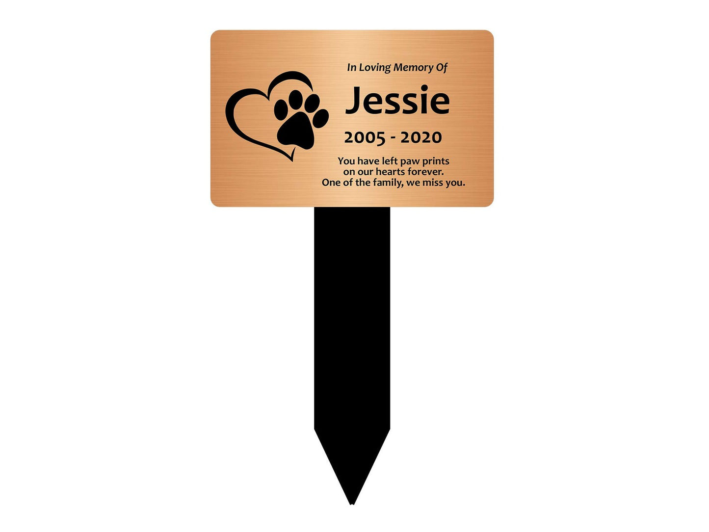 Personalised Paw Print Heart Pet Memorial – Copper Engraved Stake 150x250mm – by North By North East – Safety & Warning Signs