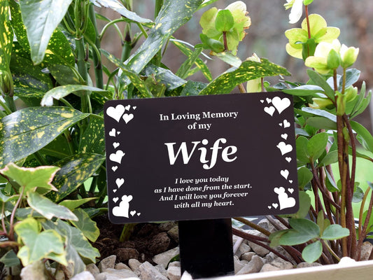 Wife Memorial Plaque with Stake - Black & White Outdoor Acrylic Tribute – by North By North East – Plaques & Nameplates