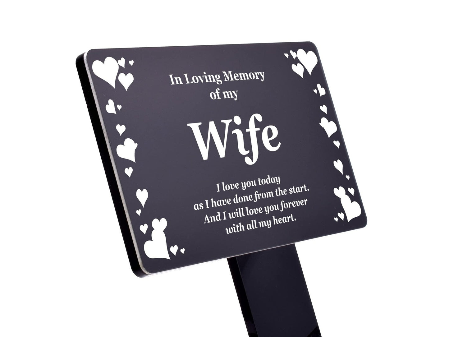 Wife Memorial Plaque with Stake - Black & White Outdoor Acrylic Tribute – by North By North East – Plaques & Nameplates