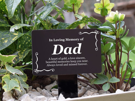 In Loving Memory Dad Plaque – Black & White Waterproof Grave Stake 142x242mm – by North By North East – Plaques & Nameplates