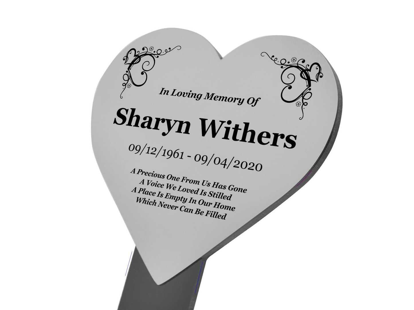 Personalised Heart-Shaped Memorial Stake — Engraved Outdoor Garden Tribute (140 × 250 mm, 6 mm Acrylic, Motif Options) – by North By North East – Plaques & Nameplates