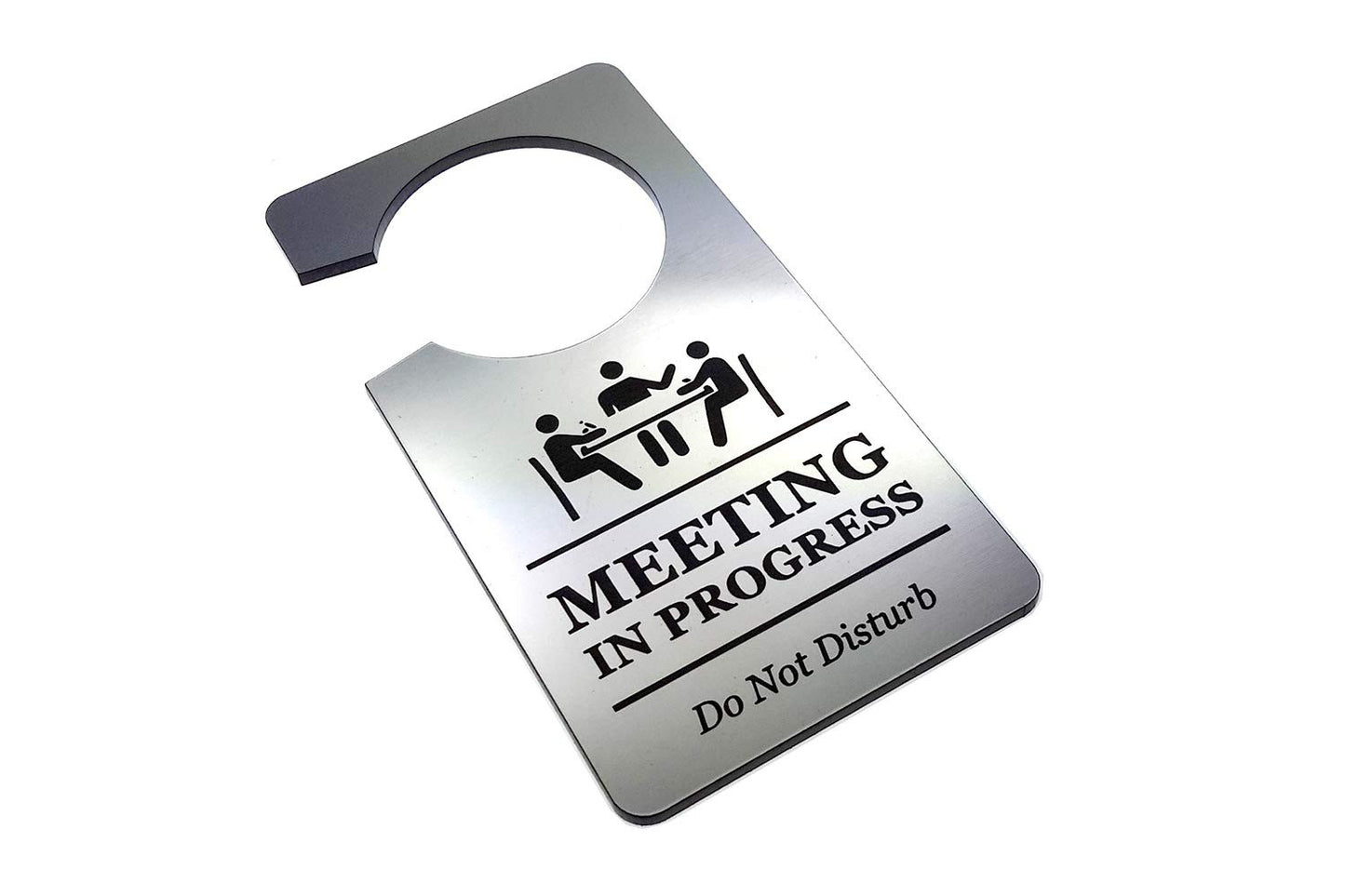 Silver Do Not Disturb Meeting in Progress Door Hanger – 145×75mm Acrylic Sign – by North By North East – Signs
