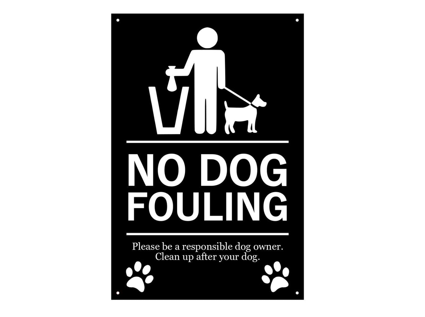 No Dog Fouling Sign – A4 Black ACM Outdoor Warning with 4 Screw Holes UK Made – by North By North East – Safety & Warning Signs