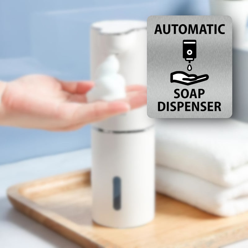 Automatic Soap Dispenser Sign - 4.7” x 3.9” (120mm x 100mm), - Rigid Plastic with UV Print, Self Adhesive Backing for Easy Installation, Indoor/Outdoor Use – by North By North East – Signs