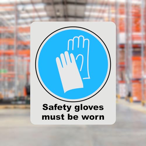 Mandatory Health & Safety Sign - HSE Compliant, Laminated, 3M Backed - 120x100mm (Safety Gloves) – by North By North East – Safety & Warning Signs