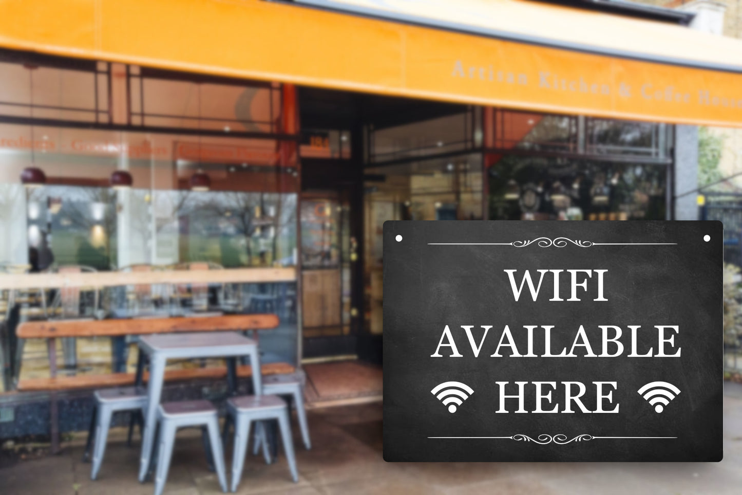 "WiFi Available Here" A5 Sign - 3mm Aluminium Composite, UV Printed, Outdoor Use - Ideal for Shops & Cafes – by North By North East – Signs