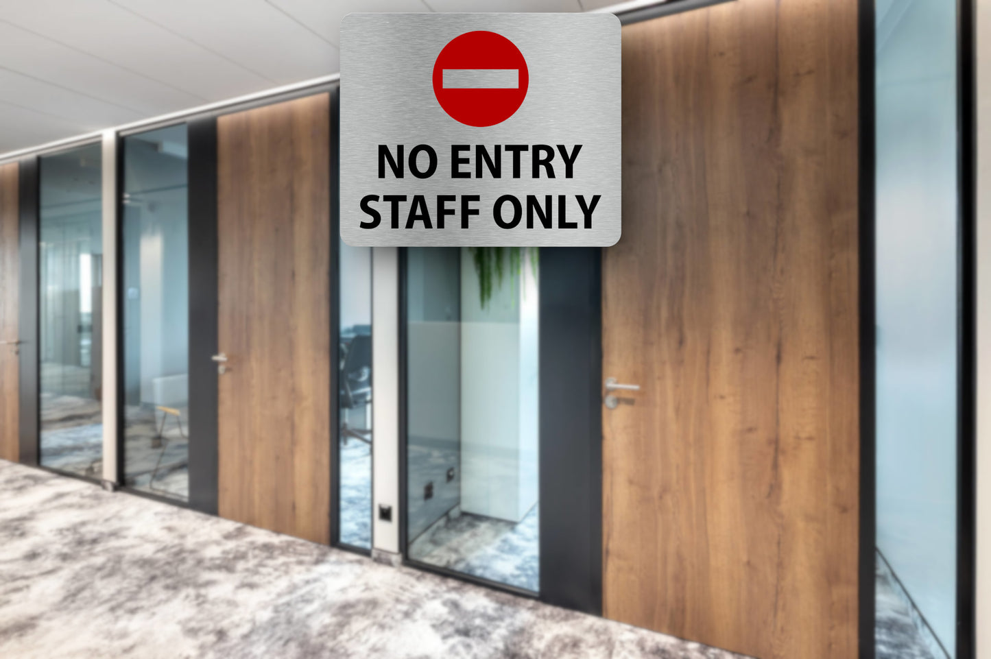 High-Strength Self-Adhesive No Entry Staff Only Sign, 120mm x 100mm Composite Metallic Silver UV Printed for Exterior and Interior Use – by North By North East – Business Hours & Policy Signs