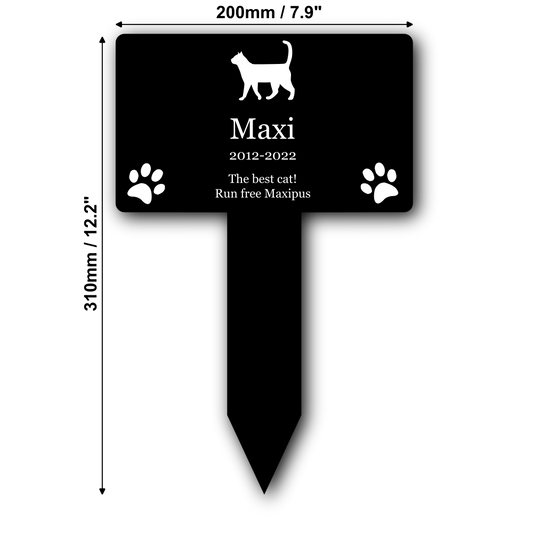 Large Personalised Cat Memorial Plaque Stake — Black Plaque with White Engraving (150 × 250 mm, Outdoor Tribute) – by North By North East – Plaques & Nameplates