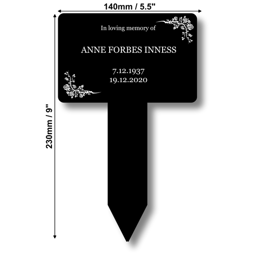 Personalised Black & White Memorial Plaque — Custom Grave or Garden Marker with Stake (203 × 315 mm, Black Plaque with White Engraving) – by North By North East – Plaques & Nameplates