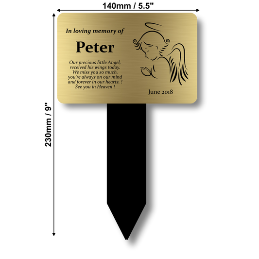 Personalised Angel Memorial Plaque — Outdoor Grave or Garden Marker with Stake (150 × 250 mm, Gold/Silver/Copper Acrylic) – by North By North East – Plaques & Nameplates