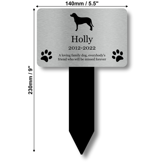 Personalised Dog Memorial Grave Marker — Silver Acrylic Stake, Outdoor Pet Tribute (230 × 140 mm, 6 mm) – by North By North East – Plaques & Nameplates