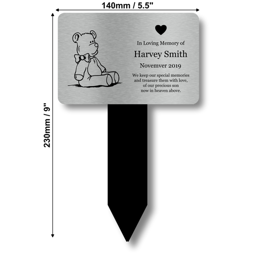 Personalised Silver Acrylic Child Memorial Stake — Engraved Outdoor Tribute (230 × 140 mm, 6 mm Thick) – by North By North East – Plaques & Nameplates