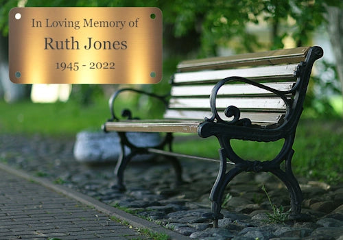 Personalised Brass Plaque 4" × 2" — Custom Engraved Memorial Sign with Decorative Border Design (Bench, Grave, Garden, Pet Tribute)