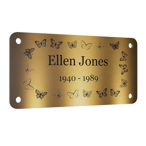 Personalised Brass Plaque 4" × 2" — Custom Engraved Memorial Sign with Decorative Border Design (Bench, Grave, Garden, Pet Tribute)