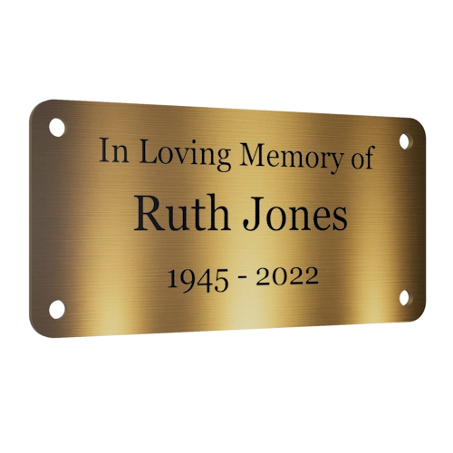 Personalised Brass Plaque 4" × 2" — Custom Engraved Memorial Sign with Decorative Border Design (Bench, Grave, Garden, Pet Tribute)