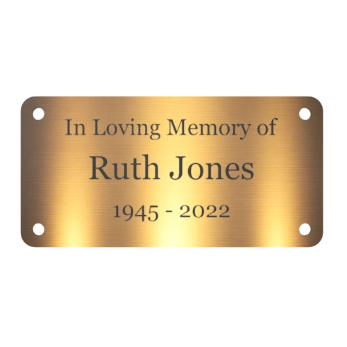 Personalised Brass Plaque 4" × 2" — Custom Engraved Memorial Sign with Decorative Border Design (Bench, Grave, Garden, Pet Tribute)