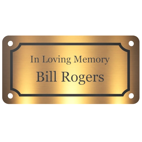 Personalised Brass Plaque 4" × 2" — Custom Engraved Memorial Sign with Decorative Border Design (Bench, Grave, Garden, Pet Tribute)