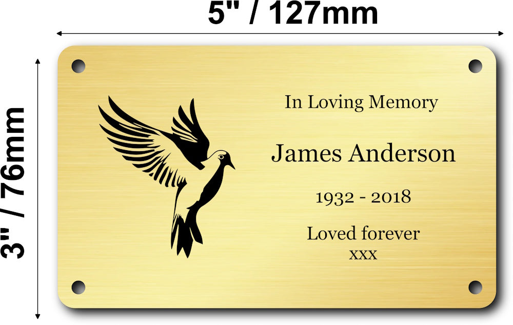 Personalised Brass Plaque 5" × 3" — Custom Engraved Memorial Sign with Decorative Border Design (Bench, Grave, Garden, Pet Tribute)
