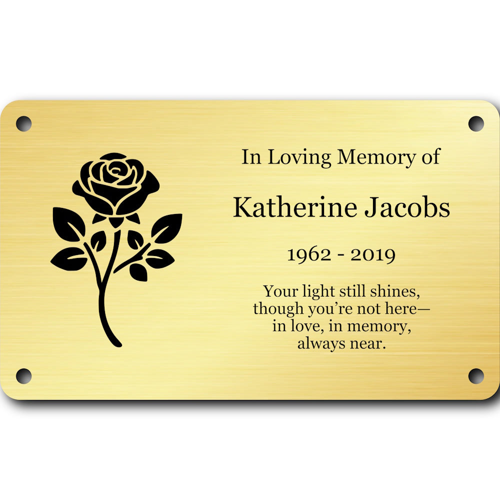 Personalised Brass Plaque 5" × 3" — Custom Engraved Memorial Sign with Decorative Border Design (Bench, Grave, Garden, Pet Tribute)