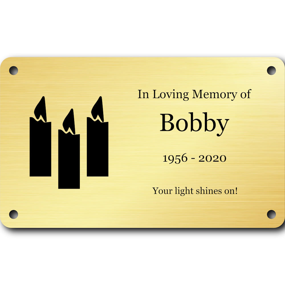 Personalised Brass Plaque 5" × 3" — Custom Engraved Memorial Sign with Decorative Border Design (Bench, Grave, Garden, Pet Tribute)