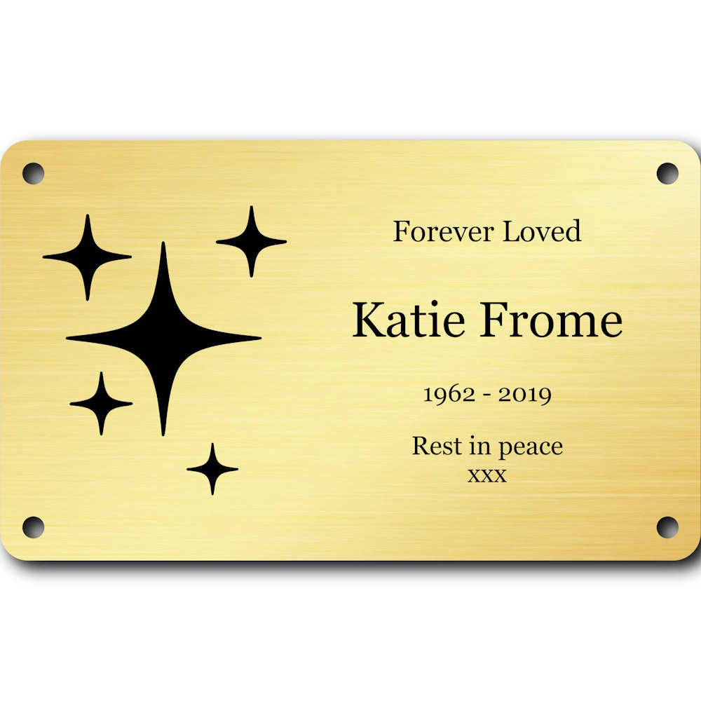 Personalised Brass Plaque 5" × 3" — Custom Engraved Memorial Sign with Decorative Border Design (Bench, Grave, Garden, Pet Tribute)