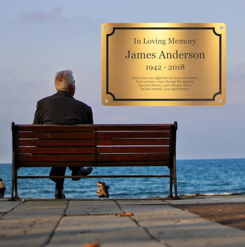 Personalised Brass Plaque 6" × 4" — Custom Engraved Memorial Sign with Decorative Border Design (Bench, Grave, Garden, Pet Tribute)