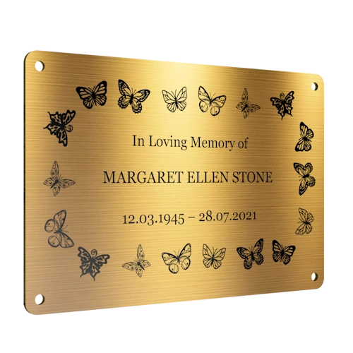 Personalised Brass Plaque 6" × 4" — Custom Engraved Memorial Sign with Decorative Border Design (Bench, Grave, Garden, Pet Tribute)