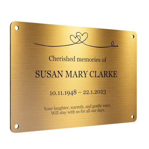 Personalised Brass Plaque 6" × 4" — Custom Engraved Memorial Sign with Decorative Border Design (Bench, Grave, Garden, Pet Tribute)