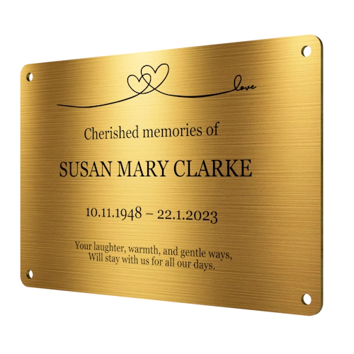 Personalised Brass Plaque 6" × 4" — Custom Engraved Memorial Sign with Decorative Border Design (Bench, Grave, Garden, Pet Tribute)