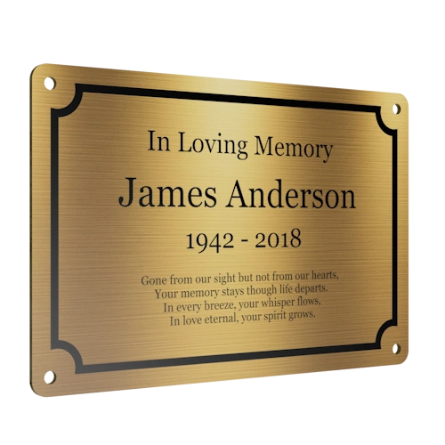 Personalised Brass Plaque 6" × 4" — Custom Engraved Memorial Sign with Decorative Border Design (Bench, Grave, Garden, Pet Tribute)
