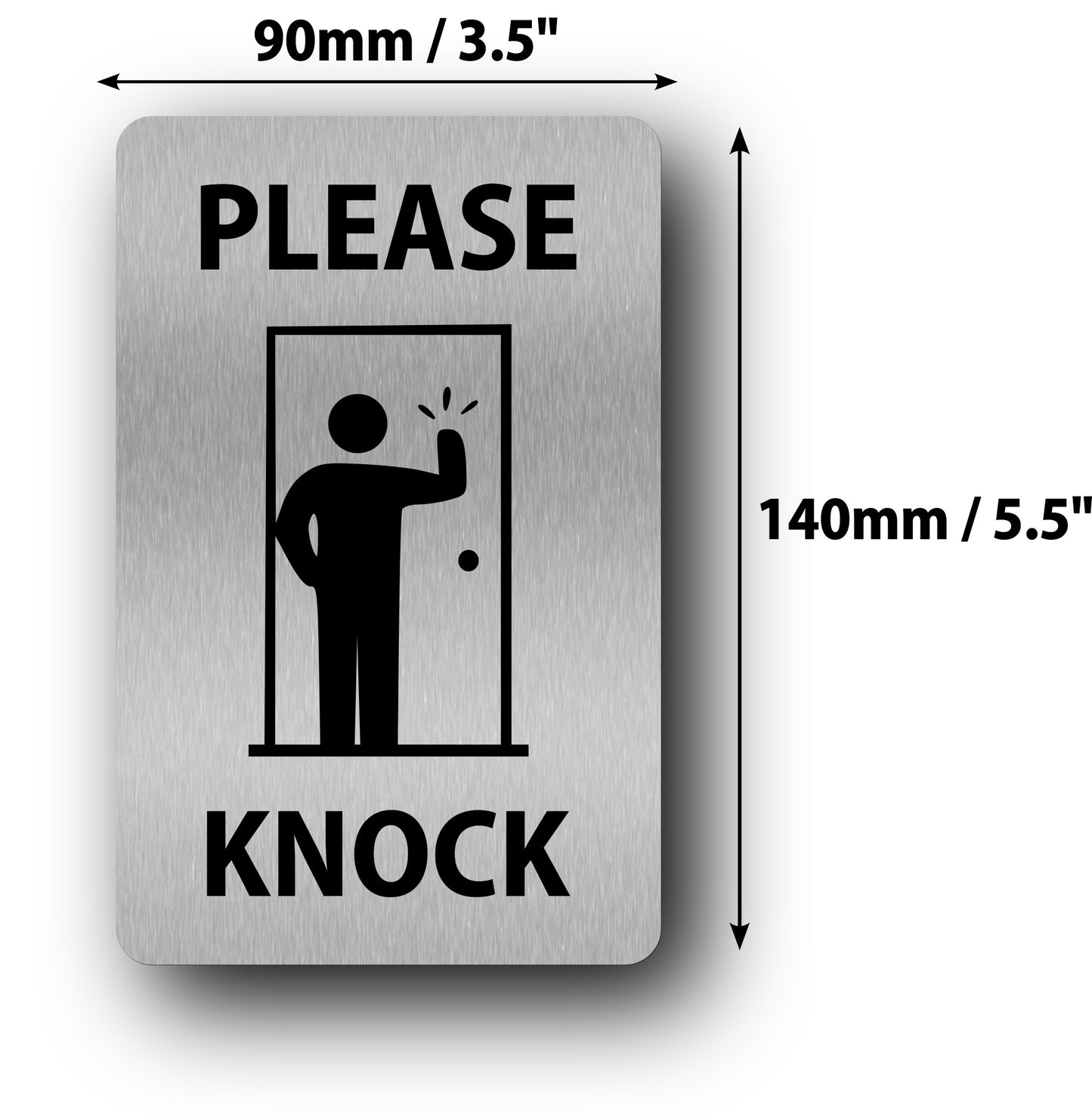 Premium Silver 'Please Knock' Sign - 3.54 x 5.51 Inches (90mm x 140mm) - 1mm Thick Aluminium, UV Printed for Long Term Outdoor Use, Self-Adhesive Backing – by North By North East – Signs