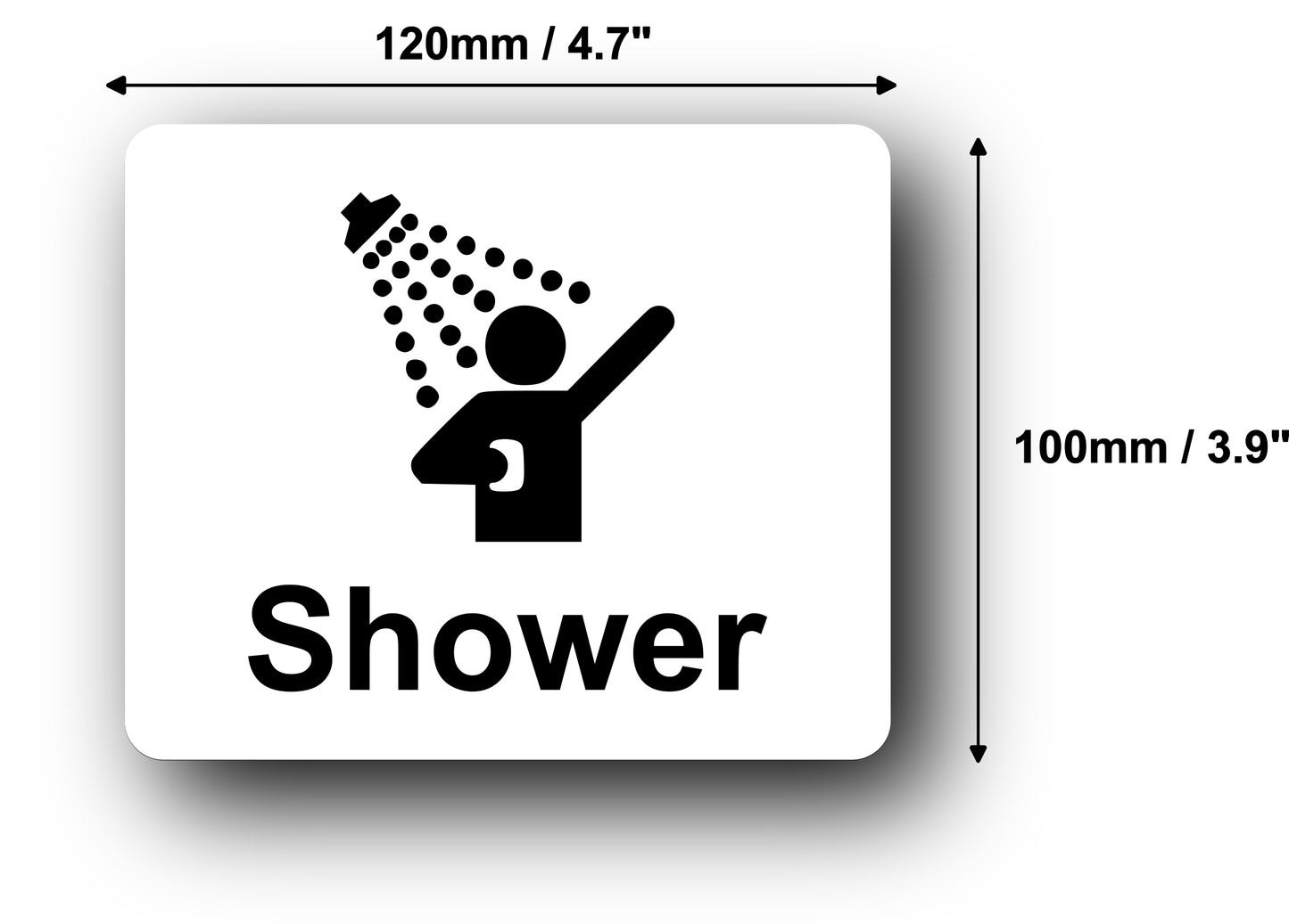 White Shower Sign with Self-Adhesive Backing - Shower Icon – 120mm x 100mm / 4.72" x 3.94" UV Printed, Easy Install – by North By North East – Signs
