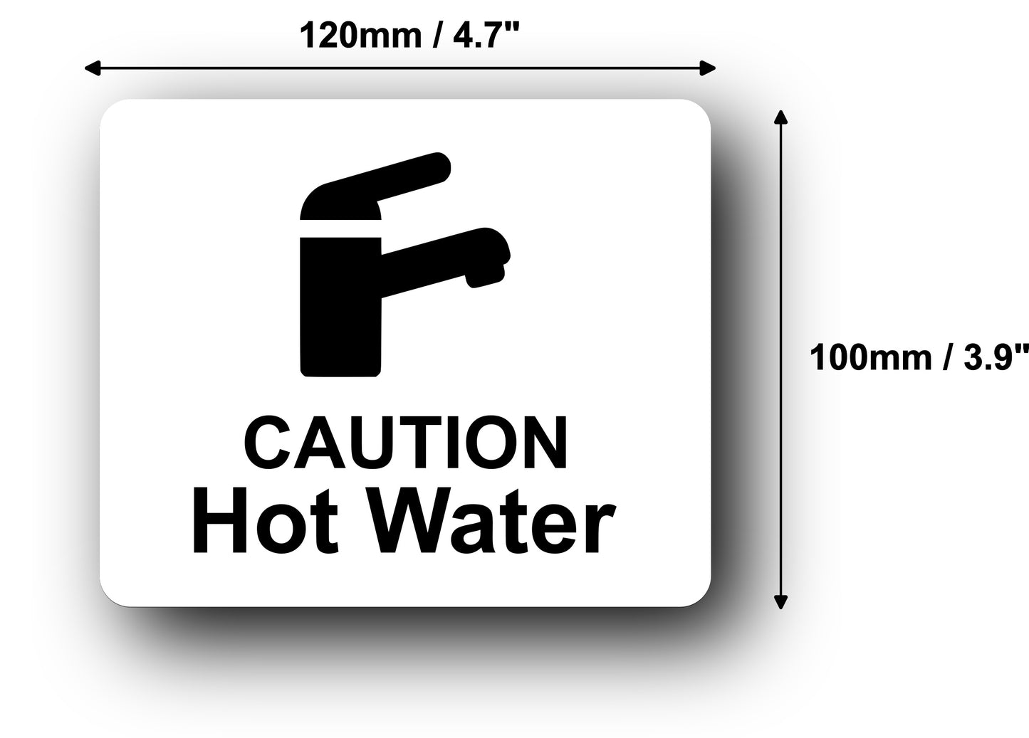 White 'Caution Hot Water' Sign - 4.72"x3.94" (120mm x 100mm) - Rigid 1mm Thick Substrate - UV Printed with Self-Adhesive Backing for Easy Installation – by North By North East – Signs